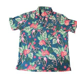 Bad Birdie 2XL Golf Polo Shirt Teal Pink Tropical Floral Performance Stretch